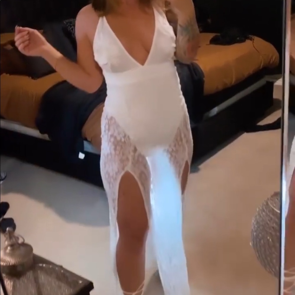 White mesh lace dress